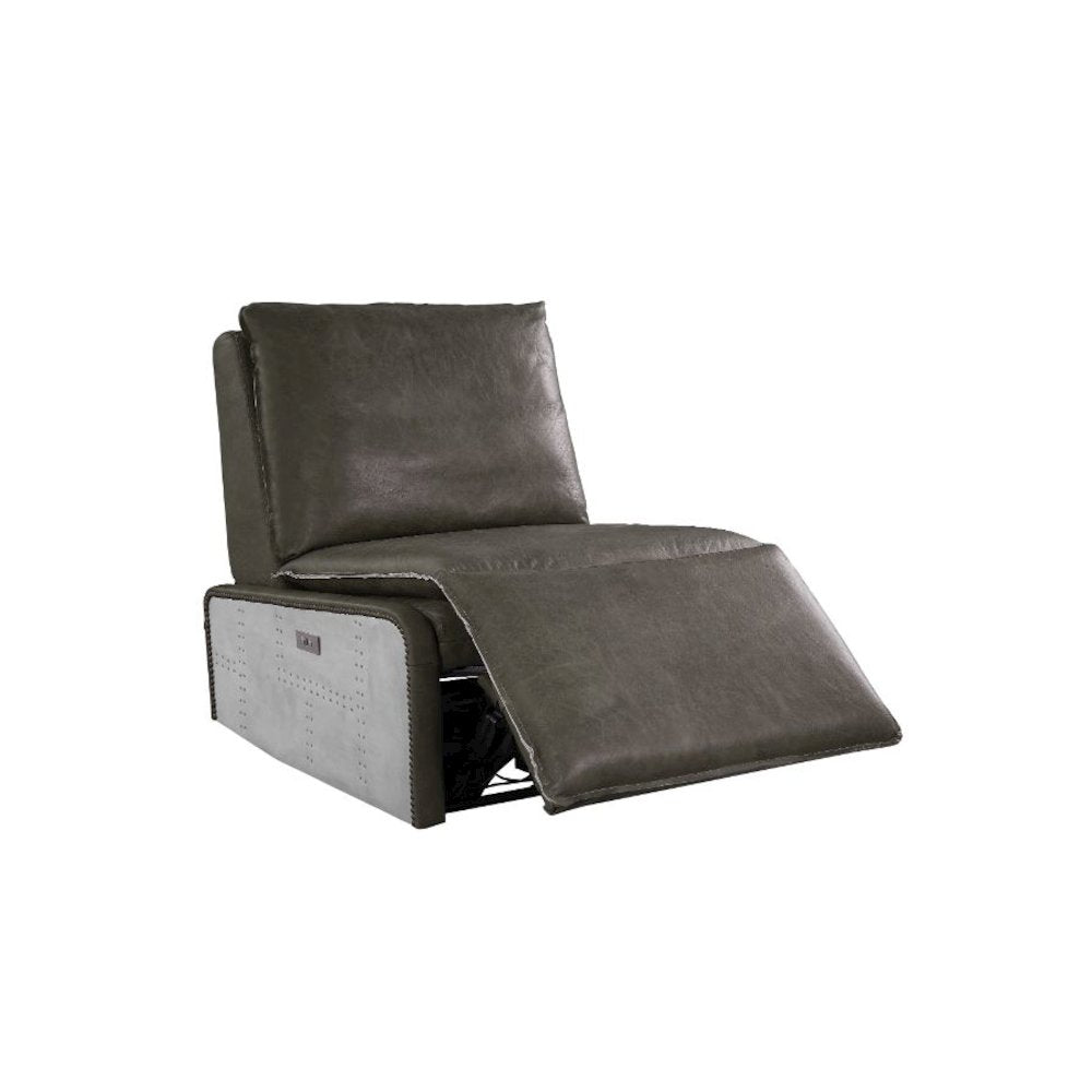 Metier Power Motion Recliner w/USB Port, Gray Top Grain Leather & Aluminum