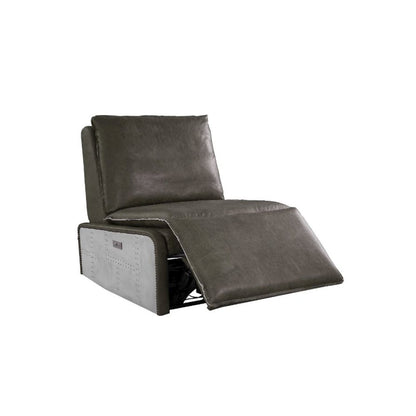 Metier Power Motion Recliner w/USB Port, Gray Top Grain Leather & Aluminum
