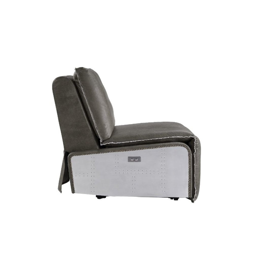 Metier Power Motion Recliner w/USB Port, Gray Top Grain Leather & Aluminum