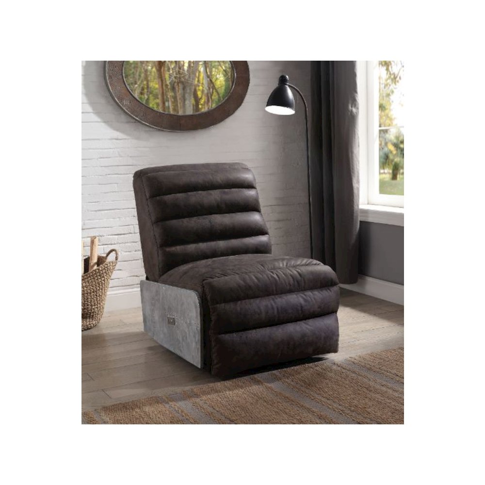 Okzuil Power Motion Recliner, Two Tone Gray Top Grain Leather & Aluminum