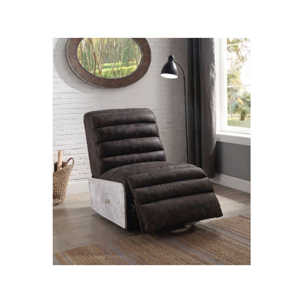 Okzuil Power Motion Recliner, Two Tone Gray Top Grain Leather & Aluminum