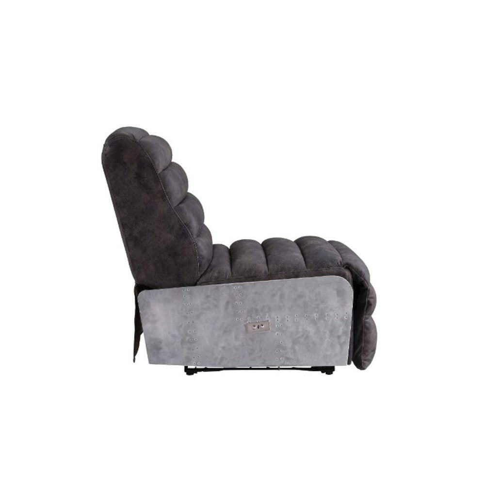 Okzuil Power Motion Recliner, Two Tone Gray Top Grain Leather & Aluminum