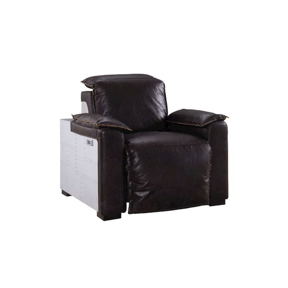 Misezon Power Motion Recliner w/USB Port, Dark Brown Top Grain Leather