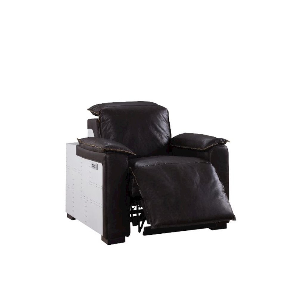 Misezon Power Motion Recliner w/USB Port, Dark Brown Top Grain Leather