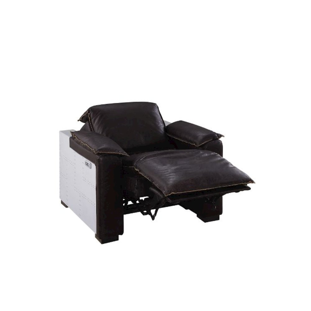 Misezon Power Motion Recliner w/USB Port, Dark Brown Top Grain Leather