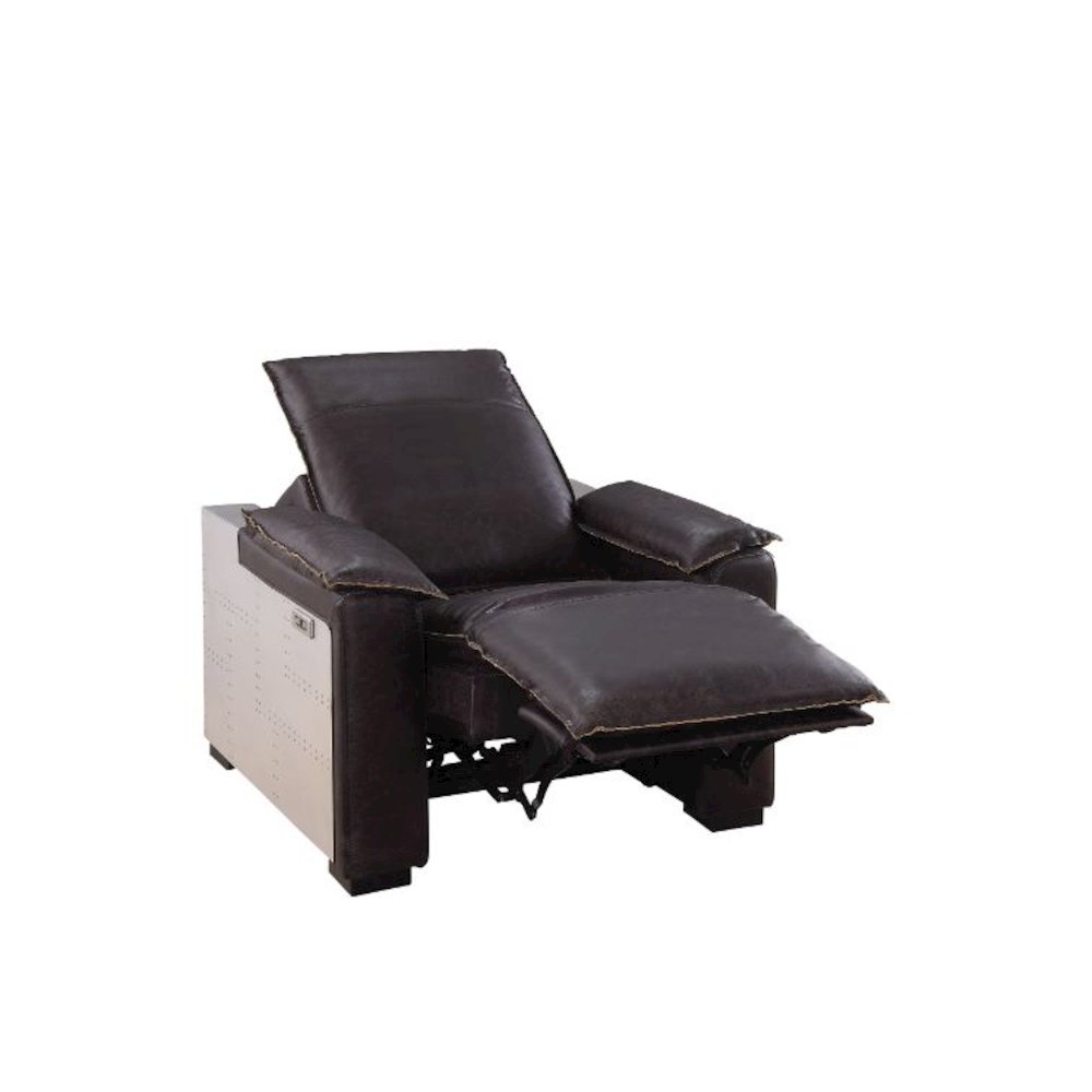Misezon Power Motion Recliner w/USB Port, Dark Brown Top Grain Leather