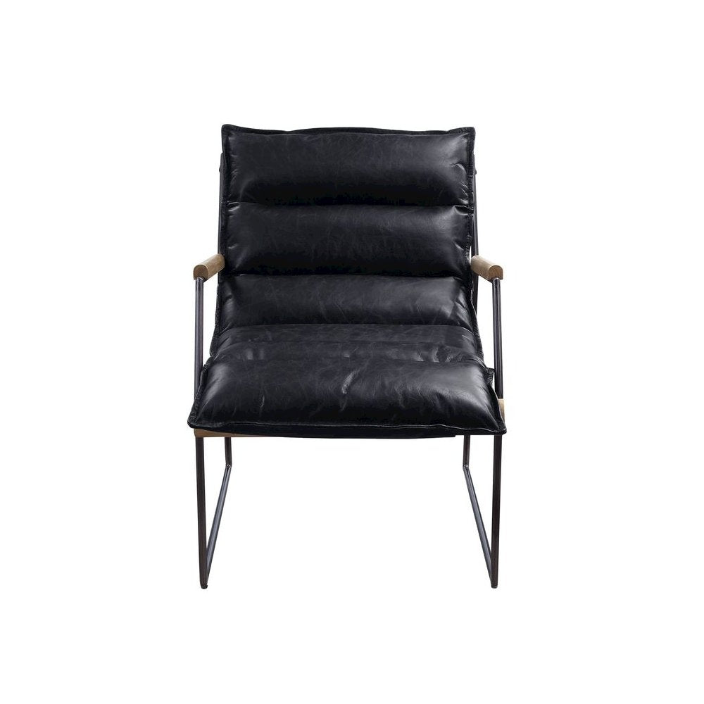 Luberzo Accent Chair, Distress Espresso Top Grain Leather & Matt Iron