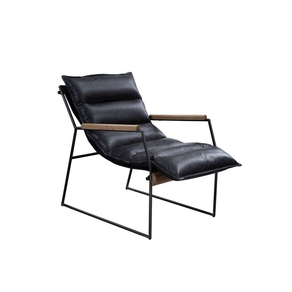 Luberzo Accent Chair, Distress Espresso Top Grain Leather & Matt Iron