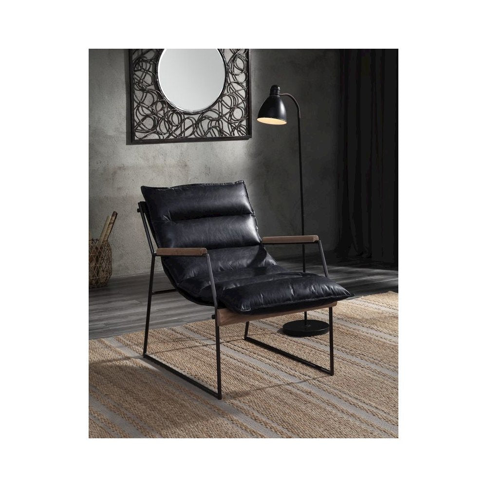 Luberzo Accent Chair, Distress Espresso Top Grain Leather & Matt Iron