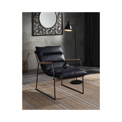 Luberzo Accent Chair, Distress Espresso Top Grain Leather & Matt Iron