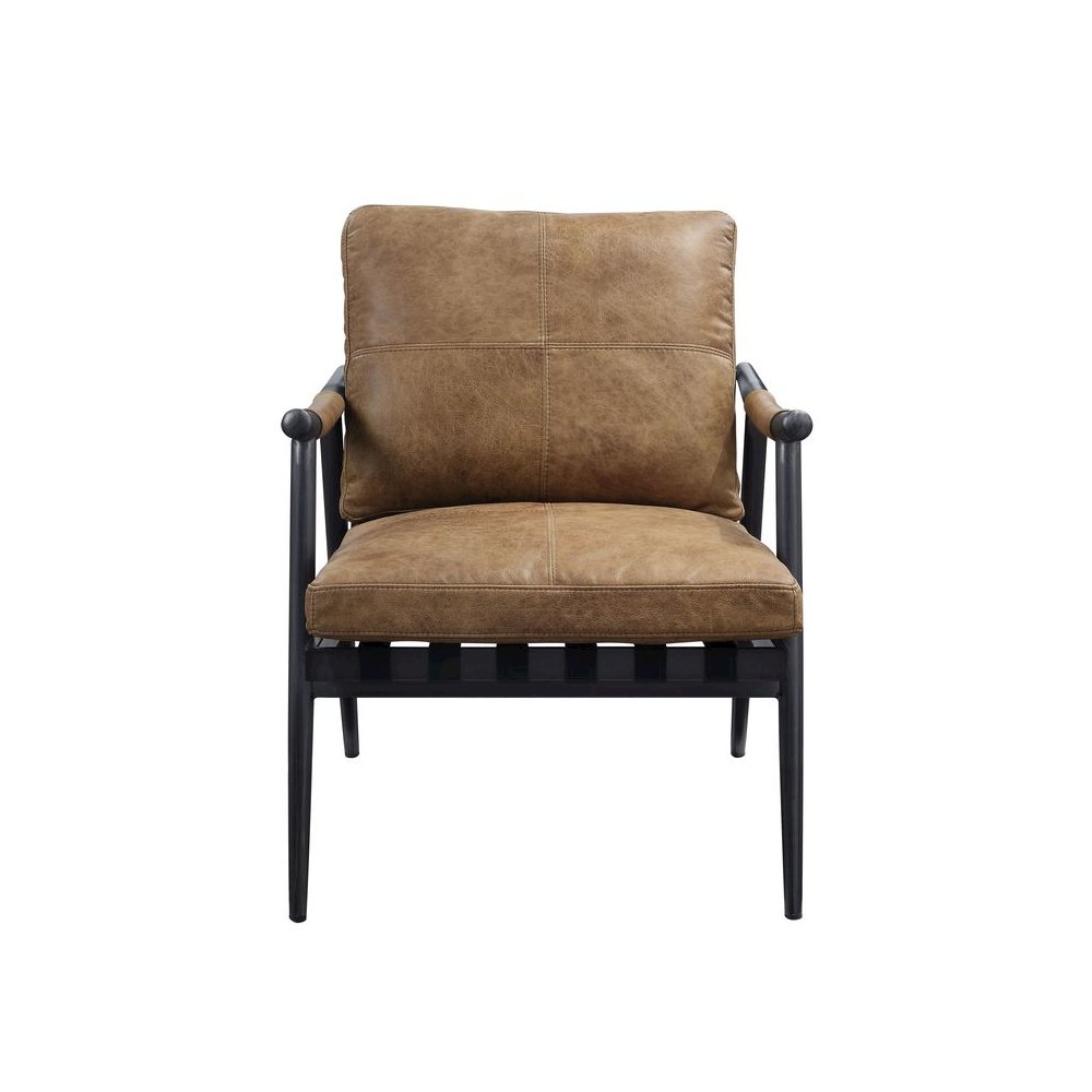 Anzan Accent Chair, Berham Chestnut Top Grain Leather & Matt Iron