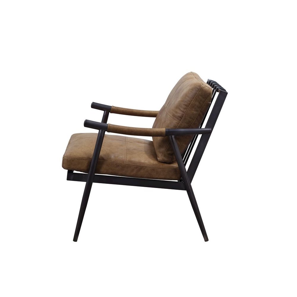 Anzan Accent Chair, Berham Chestnut Top Grain Leather & Matt Iron