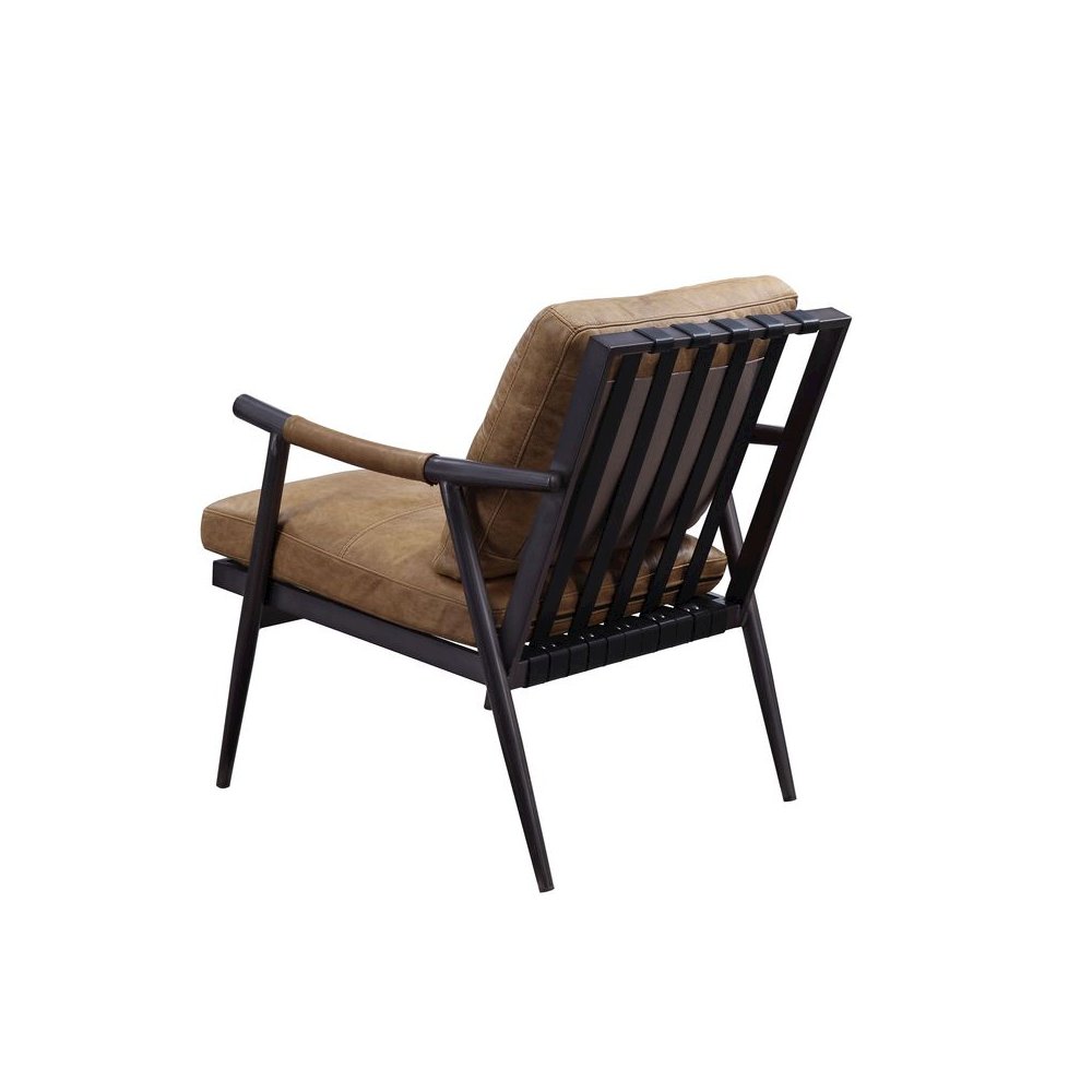 Anzan Accent Chair, Berham Chestnut Top Grain Leather & Matt Iron