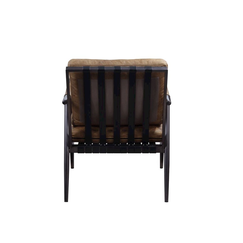 Anzan Accent Chair, Berham Chestnut Top Grain Leather & Matt Iron
