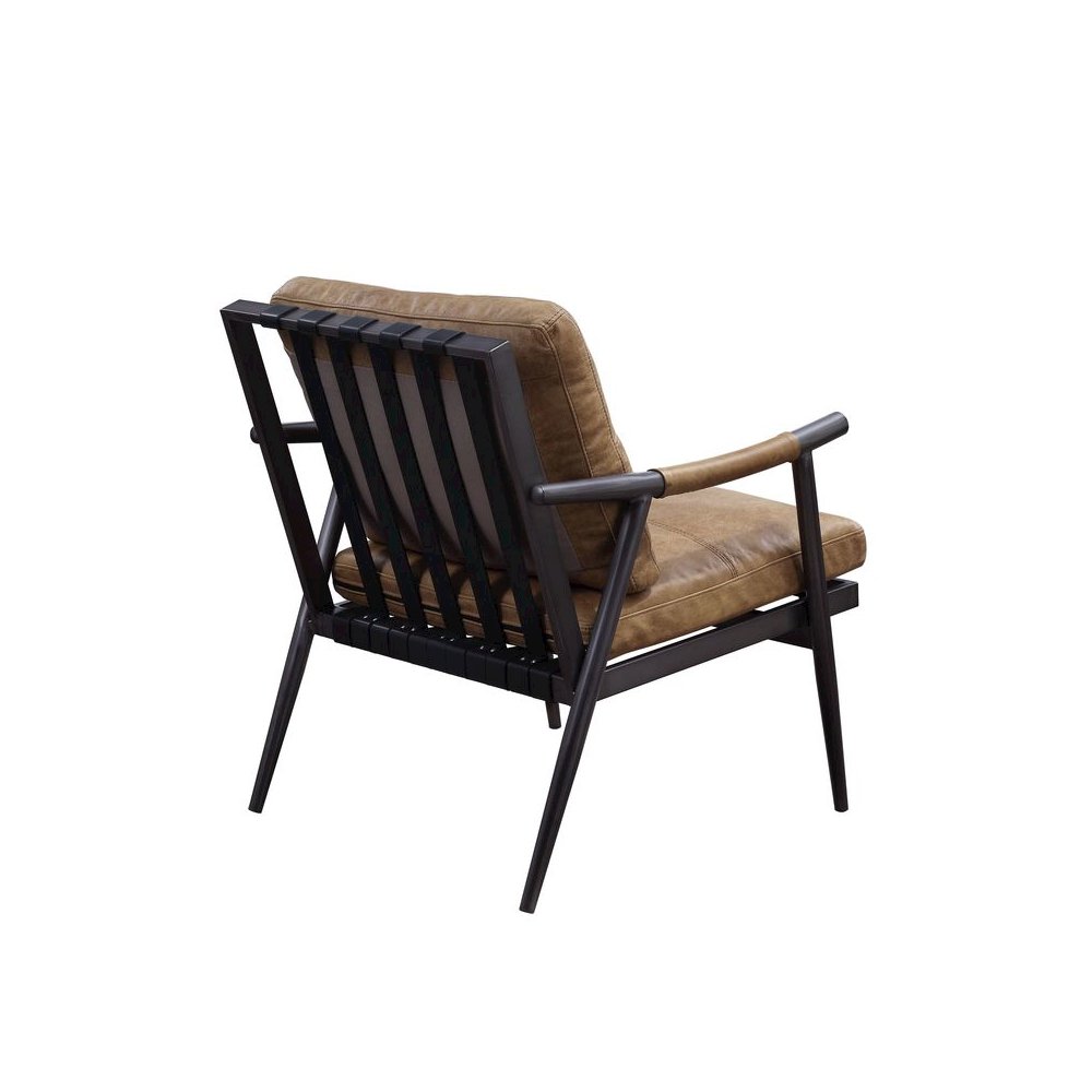 Anzan Accent Chair, Berham Chestnut Top Grain Leather & Matt Iron