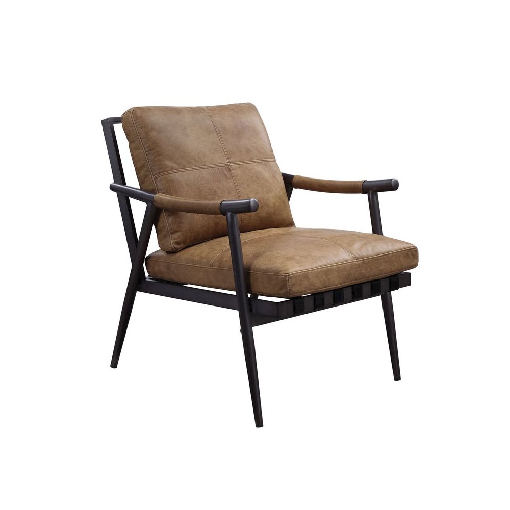 Anzan Accent Chair, Berham Chestnut Top Grain Leather & Matt Iron