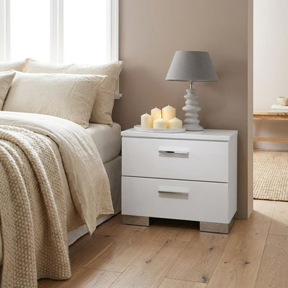 White Nightstand with Chrome Legs for Modern Bedroom Decor