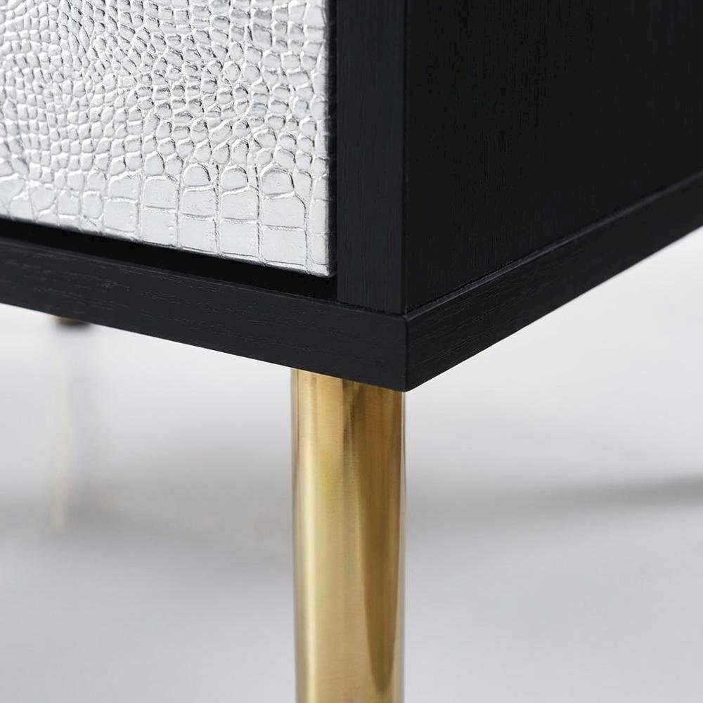 Black Modern Nightstand with Metallic Finishes and Sleek Design