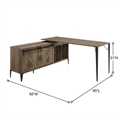 Rustic Oak And Black Finish Writing Desk With Industrial Style And Metal Frame