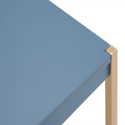 Contemporary Navy Blue And Gold Finish Writing Desk With Mdf And Metal