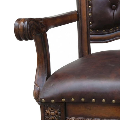 PU Leather Accent Armchair with Cherry Finish Frame, Gold, Set of 2