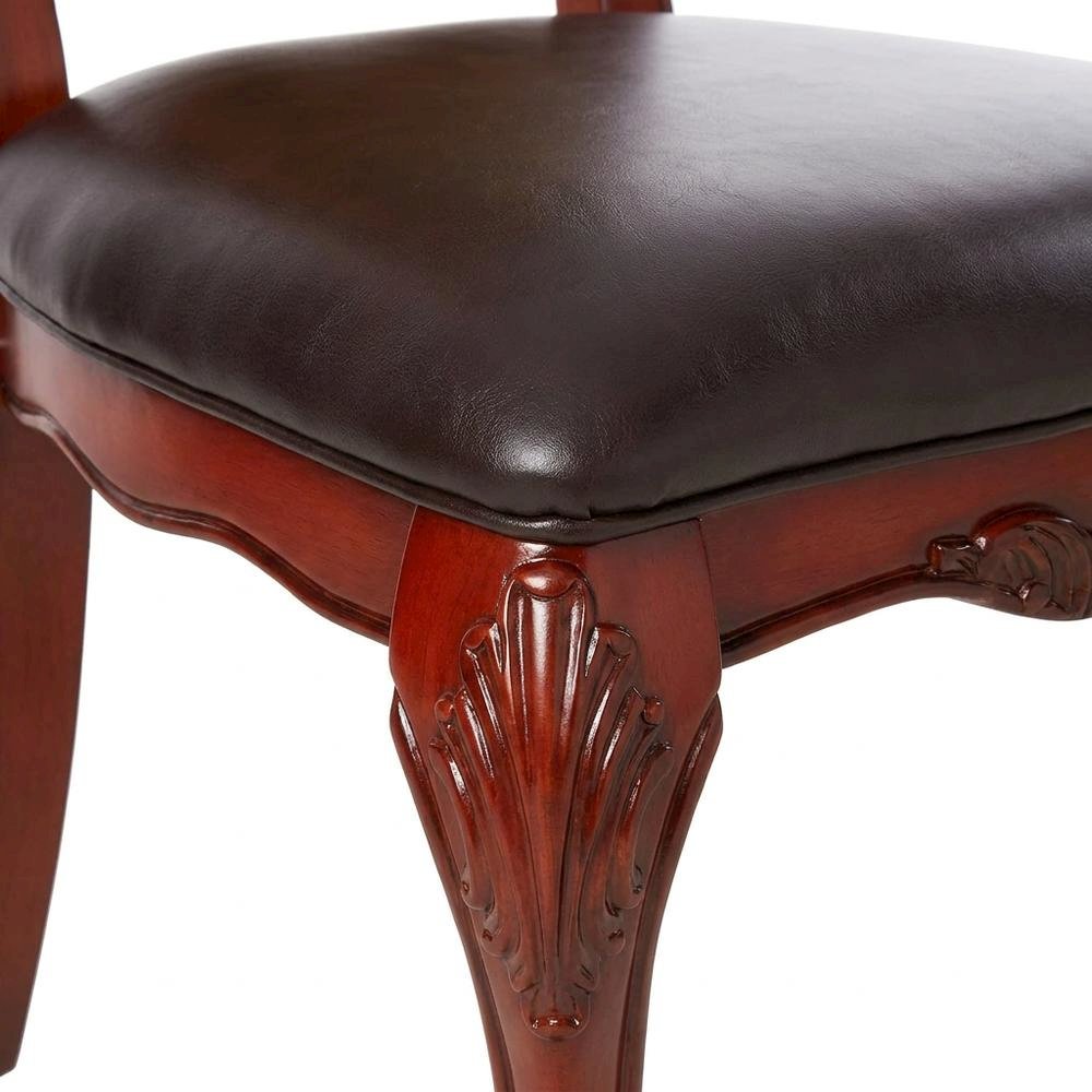 PU Leather Dining Chair with Floral Fabric Back, Synthetic Leather & Cherry Oak, Set of 2