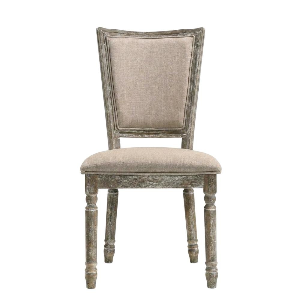 Upholstered Dining Chairs, Wood Side Chairs, Fabric & Reclaimed Gray, Set of 2