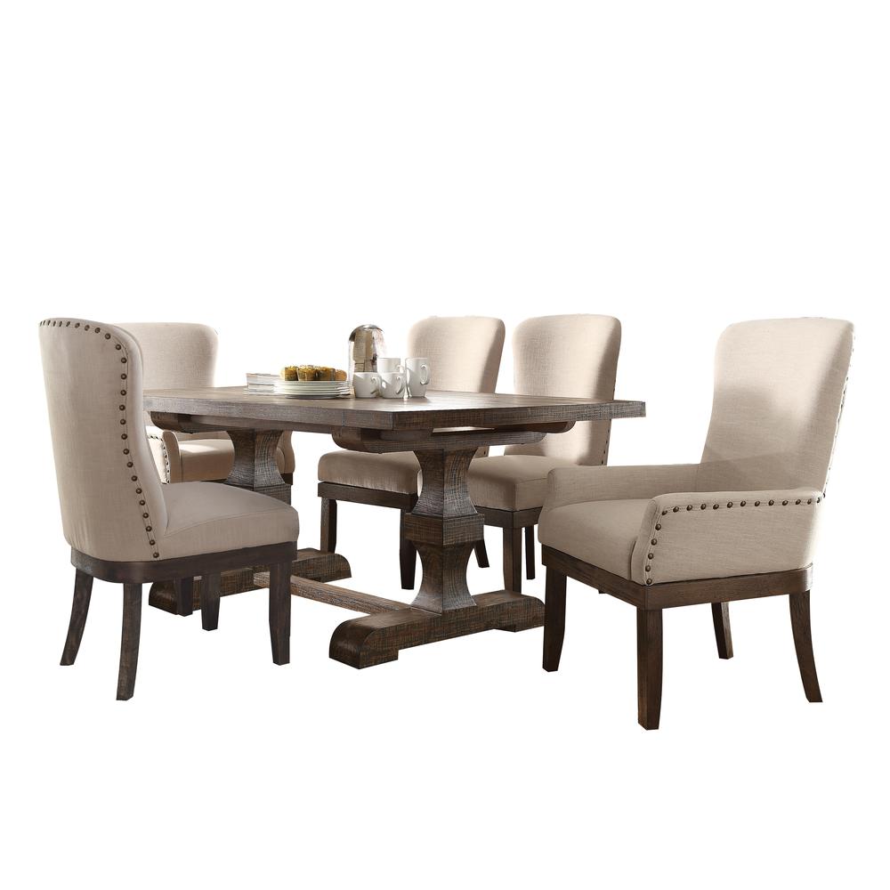 Landon Side Chair (Set-2), Beige Linen & Salvage Brown