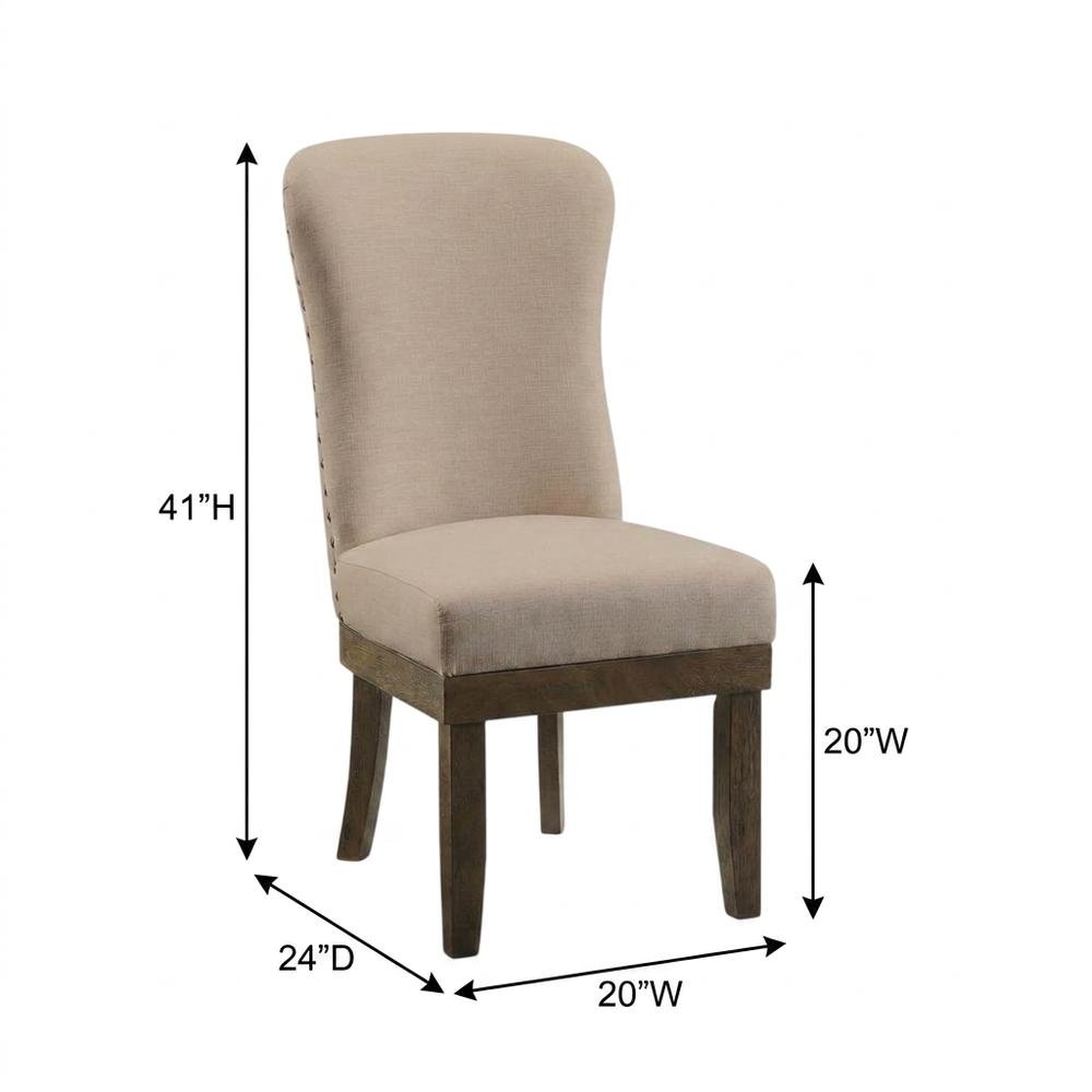 Linen Dining Side Chairs with Wood Frame, Beige Linen & Salvage Brown, Set of 2