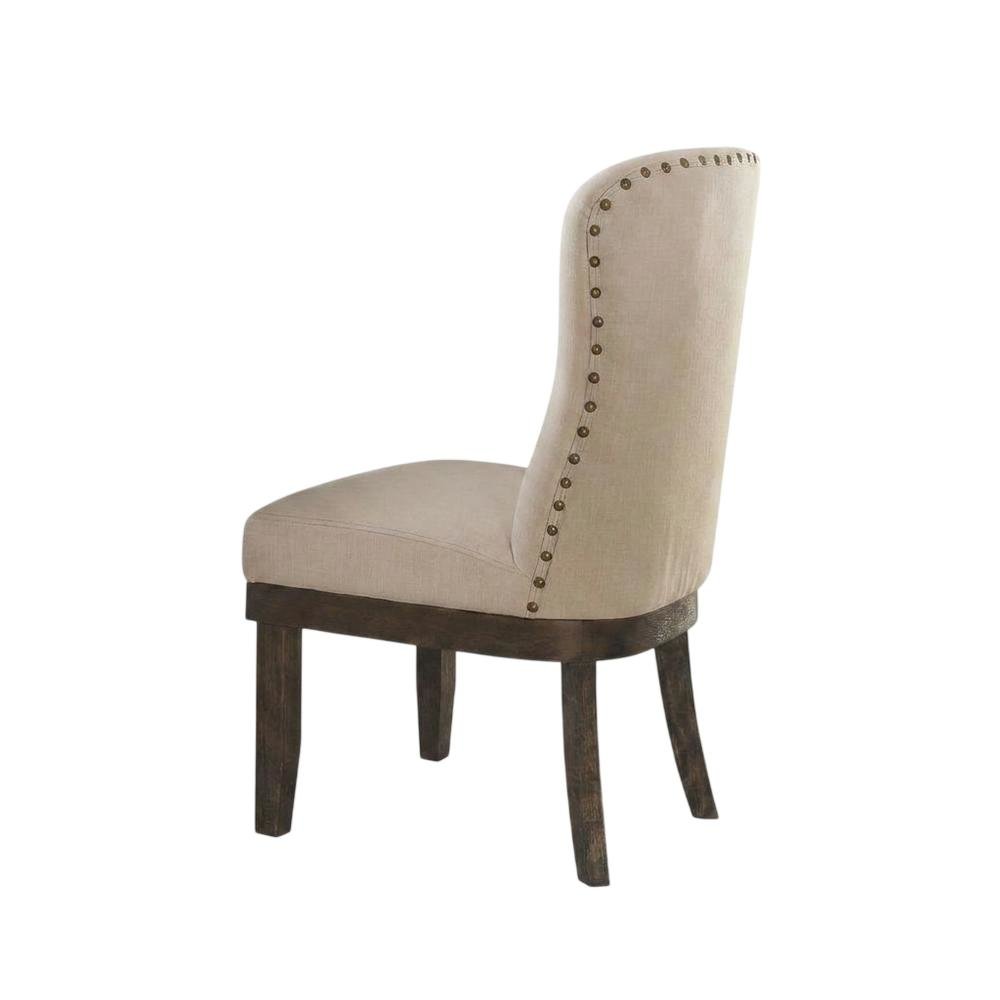 Linen Dining Side Chairs with Wood Frame, Beige Linen & Salvage Brown, Set of 2