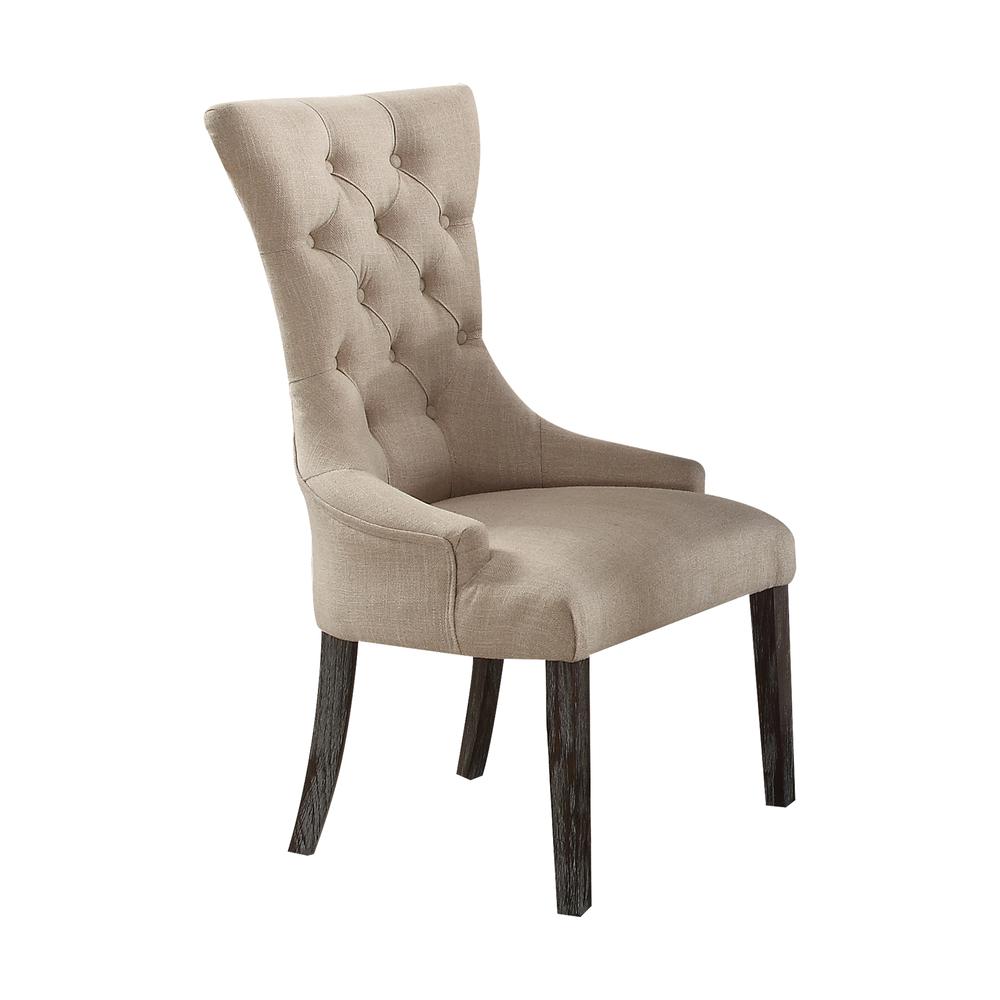 Gerardo Side Chair (Set-2), Beige Linen & Weathered Espresso