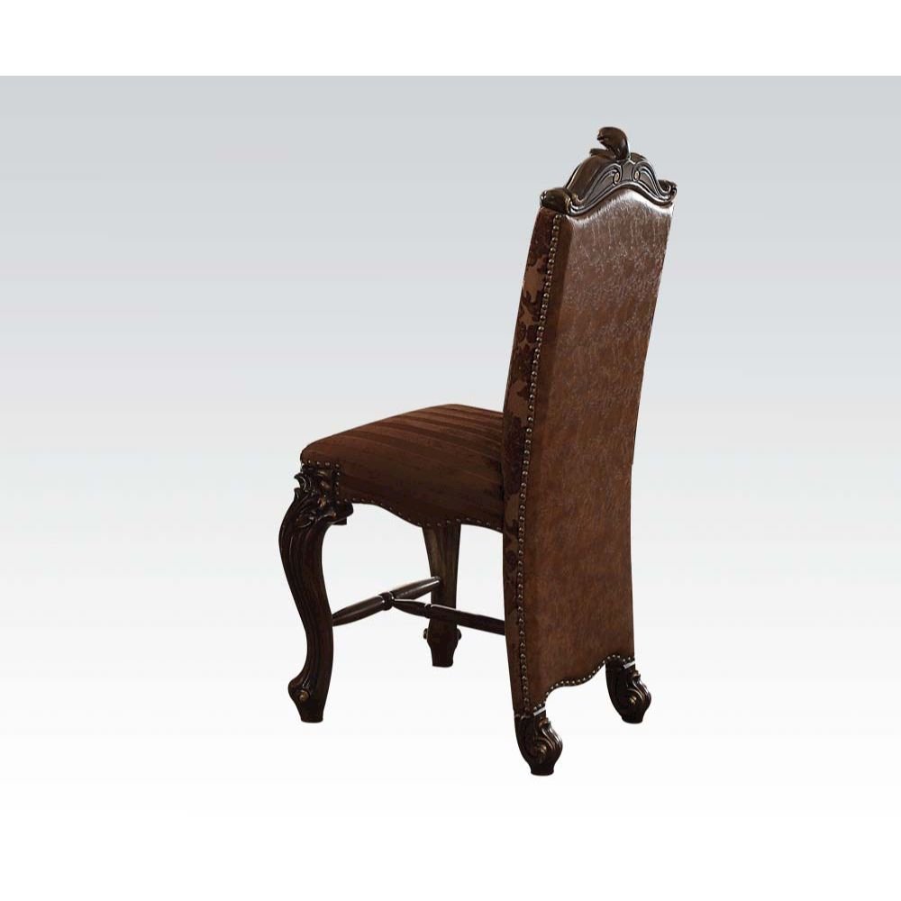 Versailles Counter Height Chair (Set-2), Two Tone Light Brown Leatherette/Fabric