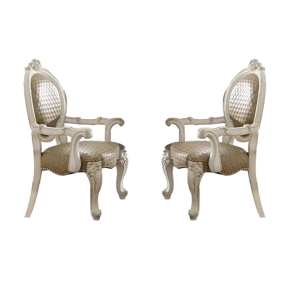 Versailles Arm Chair (Set-2), Leatherette & Bone White