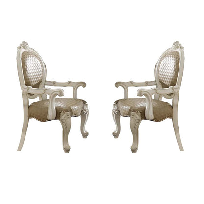 Versailles Arm Chair (Set-2), Leatherette & Bone White