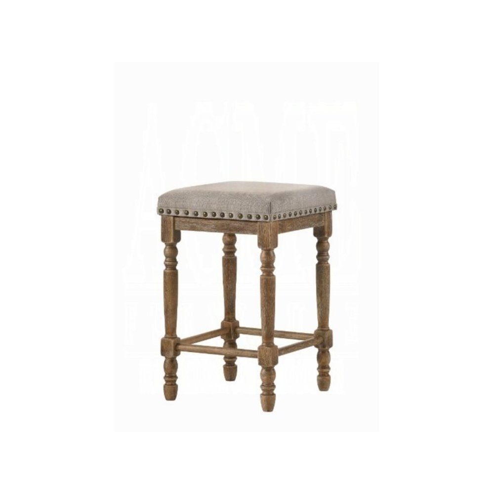 Farsiris Counter Height Stool (Set-2), Beige Fabric & Weathered Oak
