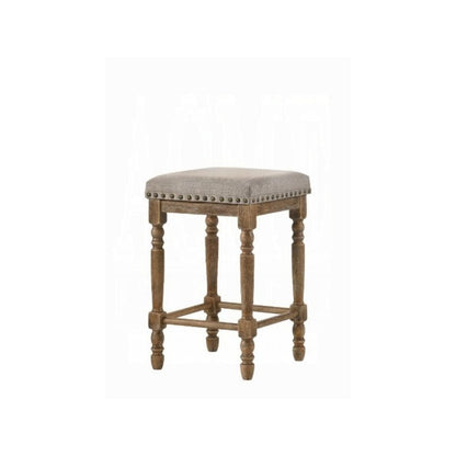 Farsiris Counter Height Stool (Set-2), Beige Fabric & Weathered Oak