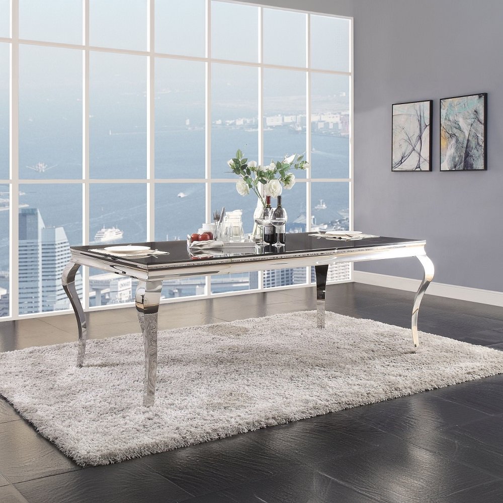 Cyrene Dining Table, Stainless Steel & Clear Glass