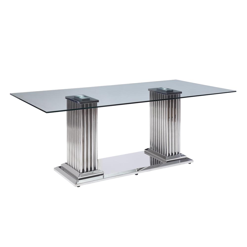 Cyrene Dining Table, Stainless Steel & Clear Glass