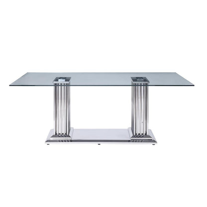 Cyrene Dining Table, Stainless Steel & Clear Glass