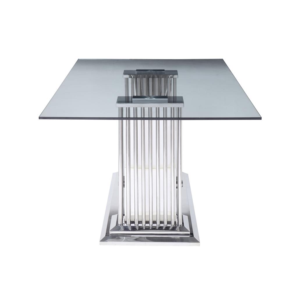 Cyrene Dining Table, Stainless Steel & Clear Glass