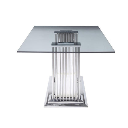 Cyrene Dining Table, Stainless Steel & Clear Glass