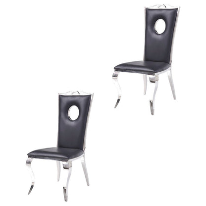 PU Leather Armless Dining Side Chair, Synthetic Leather & Stainless Steel, Set of 2