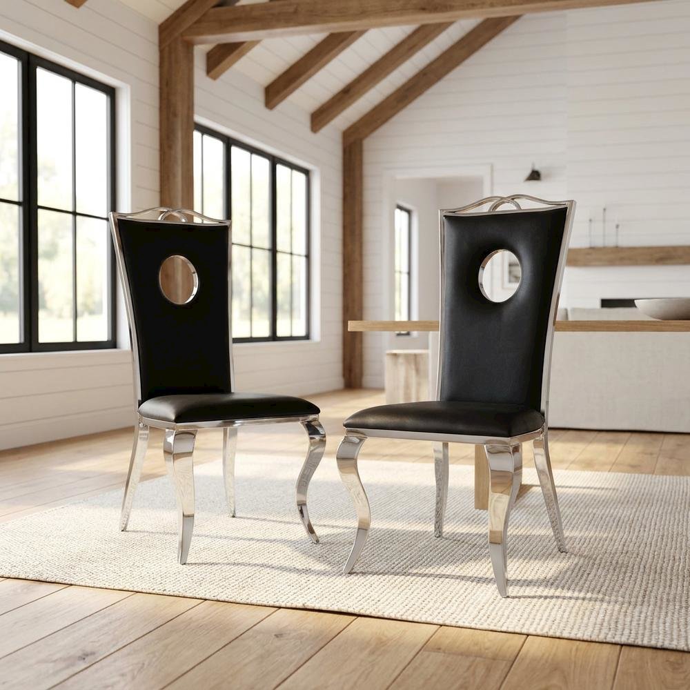 PU Leather Armless Dining Side Chair, Synthetic Leather & Stainless Steel, Set of 2