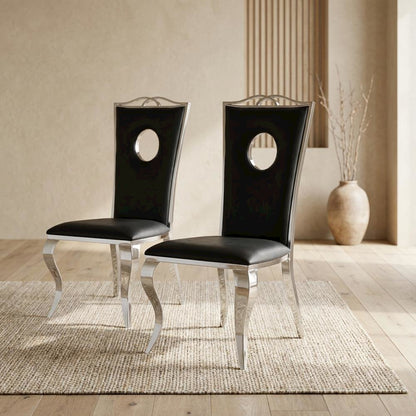 PU Leather Armless Dining Side Chair, Synthetic Leather & Stainless Steel, Set of 2