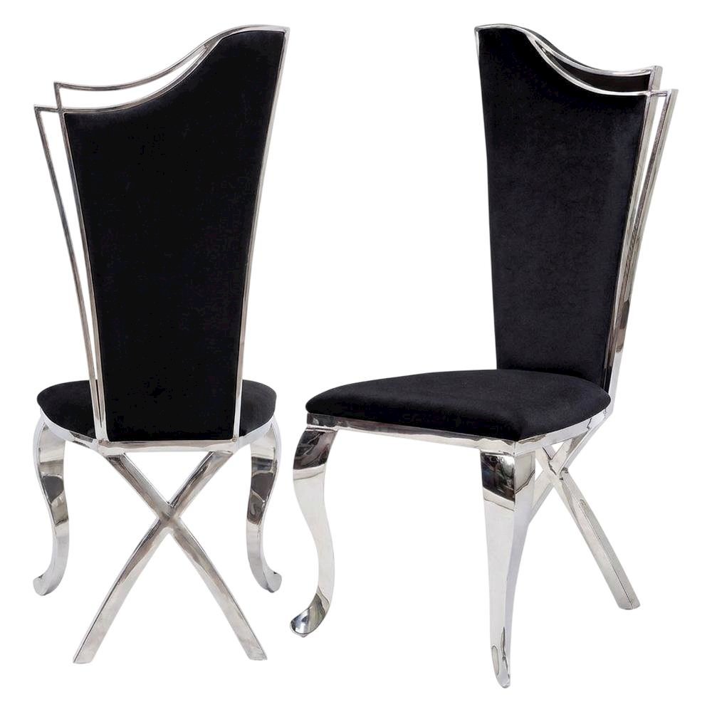 Fabric Armless Glam Dining Side Chair, Fabric & Stainless Steel, Set of 2