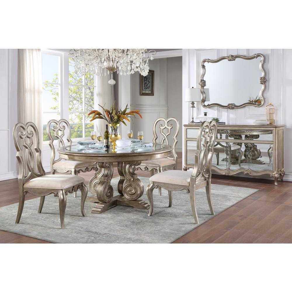 Esteban Side Chair (Set-2), Ivory Velvet & Antique Champagne