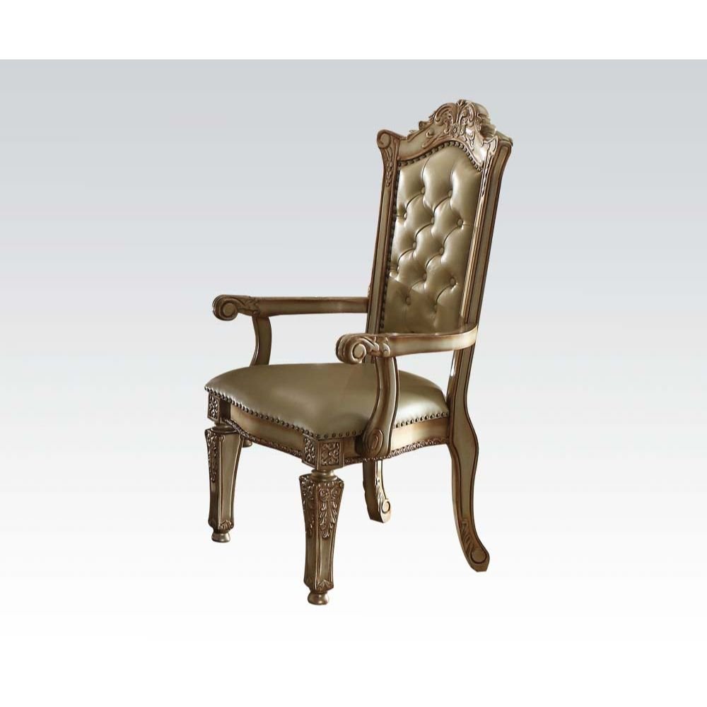 Vendome Arm Chair (Set-2), Bone Leatherette & Gold Patina