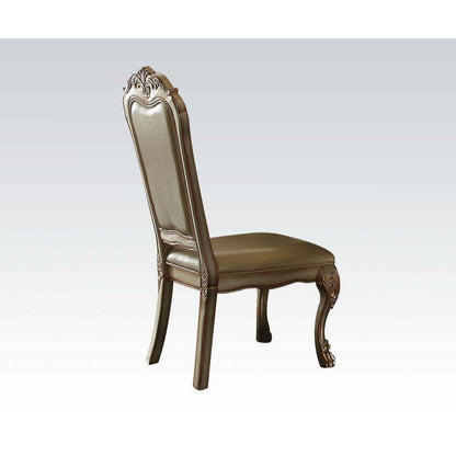 Dresden Side Chair (Set-2), Bone Leatherette/Fabric & Gold Patina