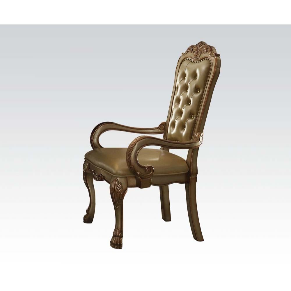 Dresden Arm Chair (Set-2), Bone Leatherette & Gold Patina
