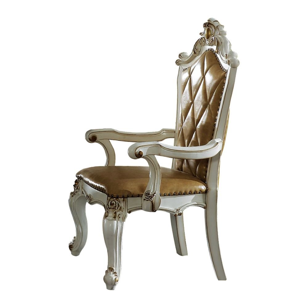 Picardy Arm Chair (Set-2), Butterscotch Leatherette & Antique Pearl